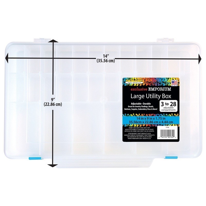 Large Utility Box 3-28 Adjustable Compartments Clear Plastic Craft Organizer New