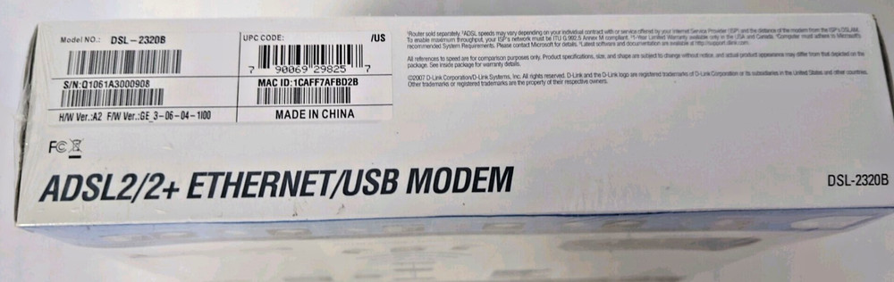 D-Link DSL-2320B ADSL2/2+ETHERNET/USB MODEM
