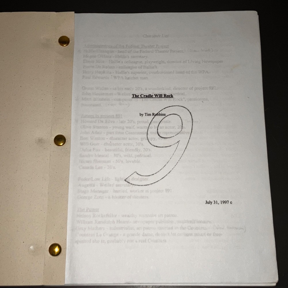 HAVOC (7/31/97) Tim Robbins CRADLE WILL ROCK Early Title Script w/NOTES + COA!
