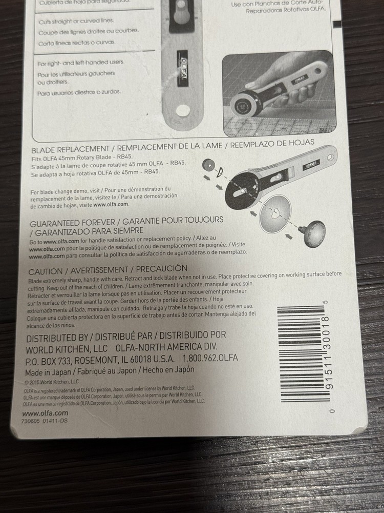Olfa RTY-2/G 45mm Rotary Cutter NIP Sharp & Durable Cuts multiple layers