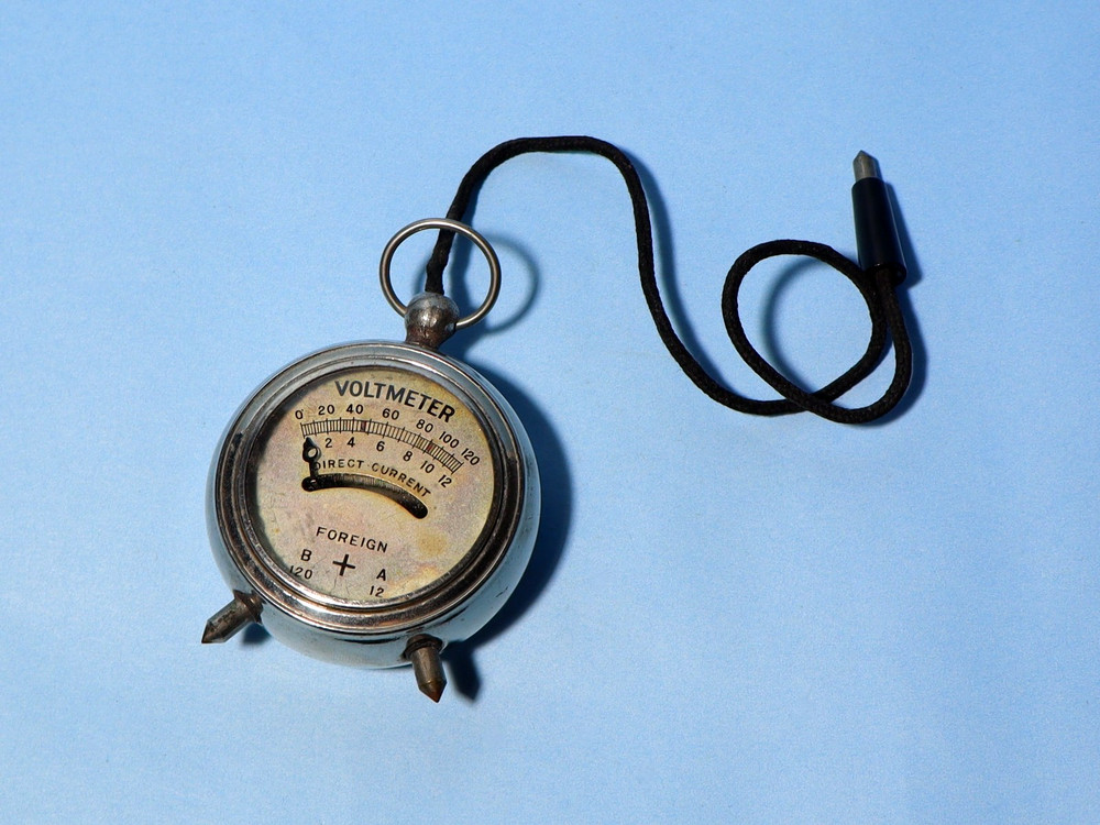 Antique Little Voltmeter Foreign Chrome #HY