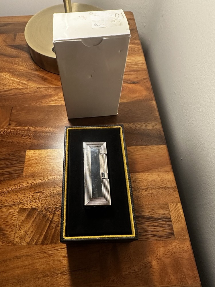 Dunhill Rollagas Pipe Lighter - Palladium plated, Lines in Square