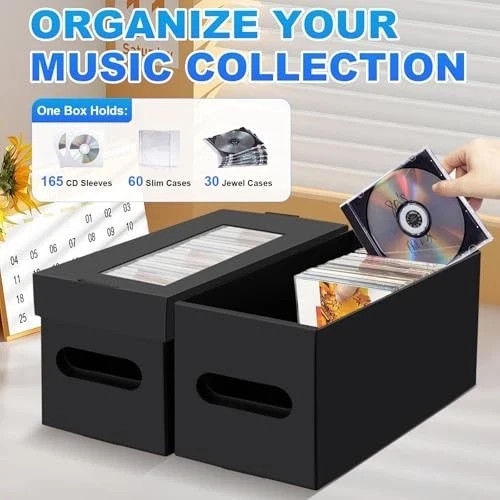 CD Storage Boxes,Cardboard CD Case Storage,CD Case Holder with 4 Pack
