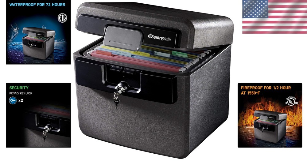 Fireproof & Waterproof Safe Box with Key Lock