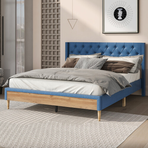 Full Queen Size Bedroom Sets Upholstered Platform Bed Frames Nightstands Bench
