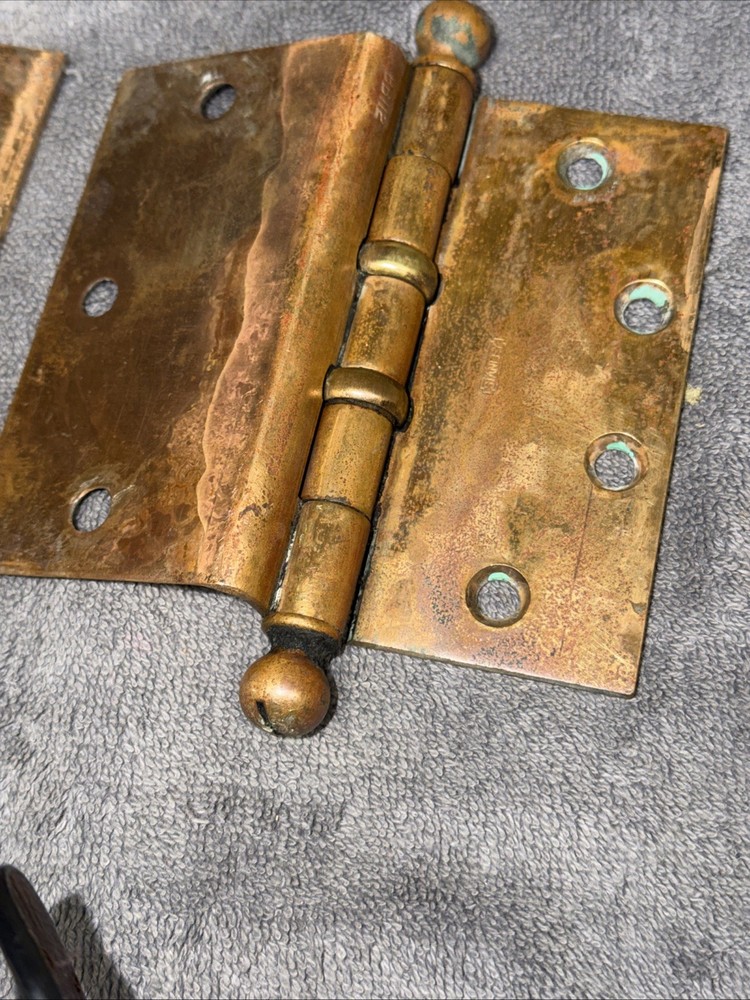 2 VTG.SOLID BRASS Stanley BB Cannonball Ball Tip Offset 4 1/2" Hinges