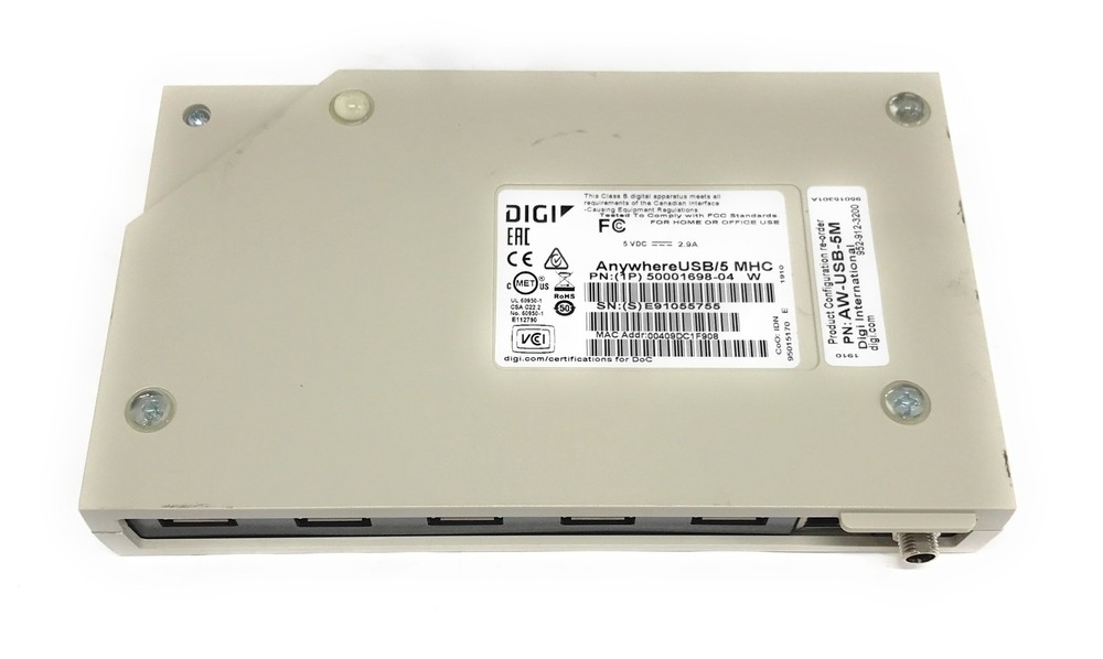 Digi AnywhereUSB/5 MHC 5-Port USB-over-IP Hub with Multi-Host Support
