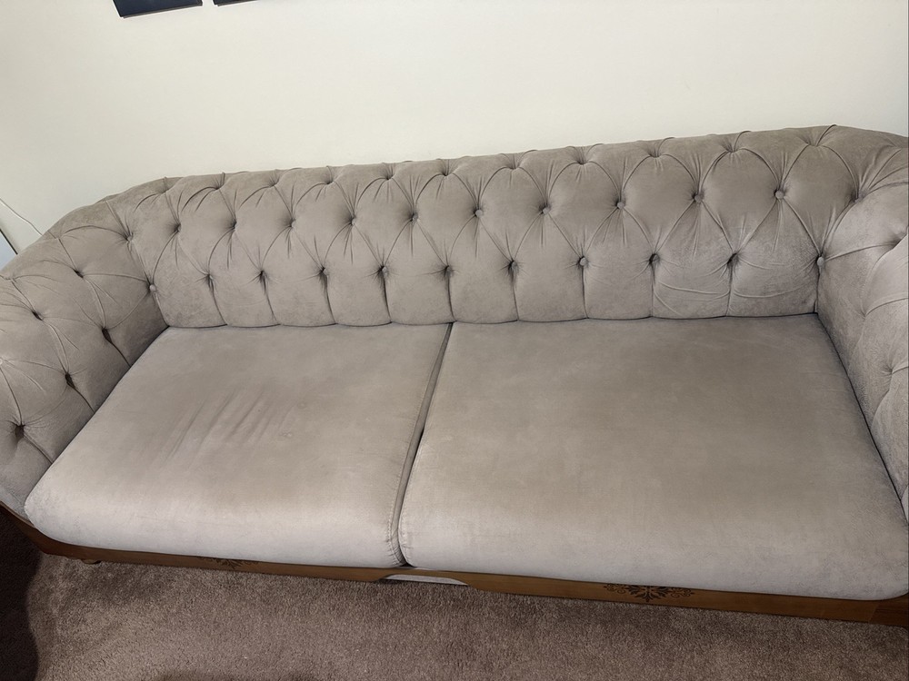 Tufted Beige Fabric Sofa Couch Clean Modern Style