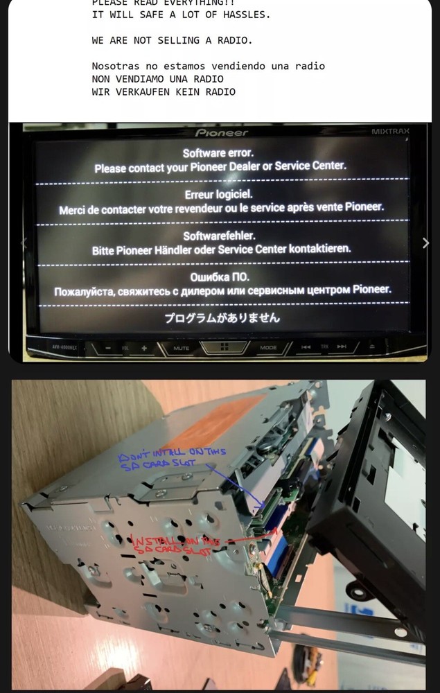 PIONEER AVH-W4400NEX  SOFTWARE ERROR SCREEN FIX SD CARD WITH OPERATING SOFTWARE
