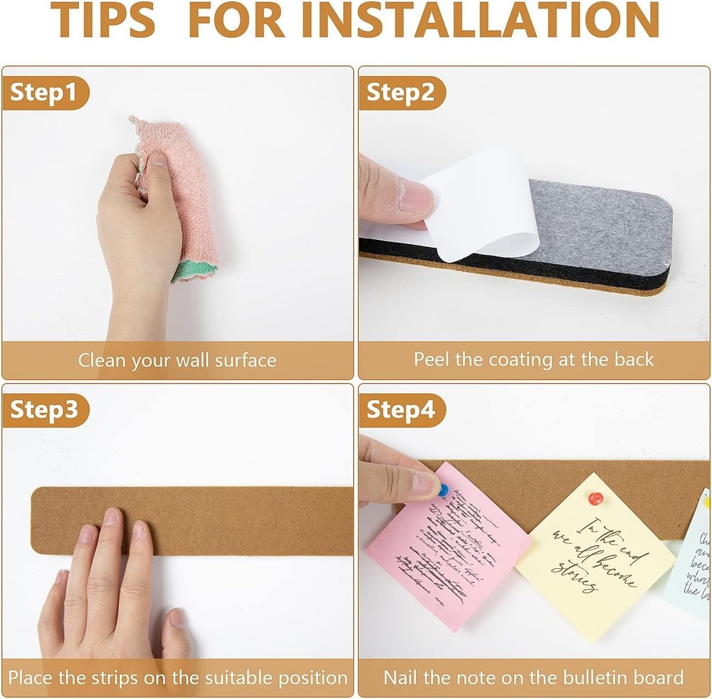 Space-Saving Felt Bulletin Board Strips - Perfect for Notes & Photos Display