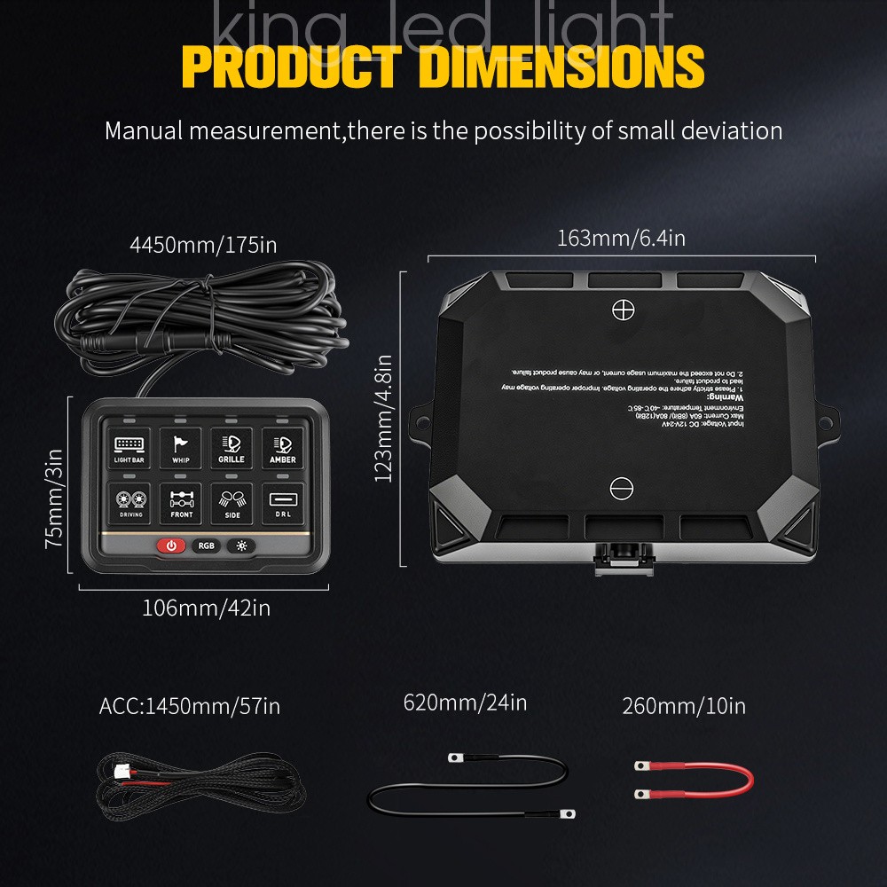 AUXBEAM 8 Gang RGB On/Off Switch Panel Toggle LED Light Circuit Relay System Kit