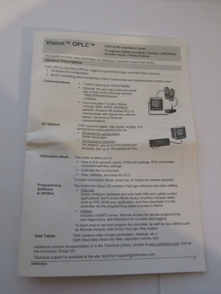 UNITRONICS VISION 350 V350-35-TA24 PROGRAMABLE LOGIC CONTROLLER UNUSED