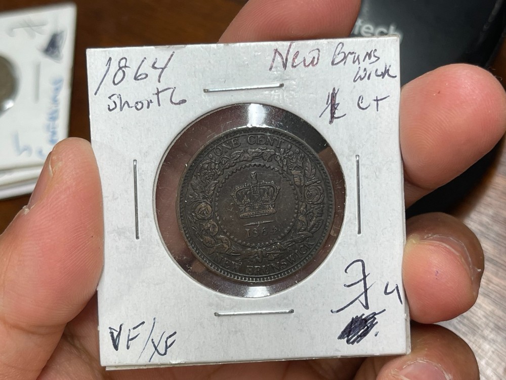 1864 Short 6 Canada New Brunswick One Cent Coin