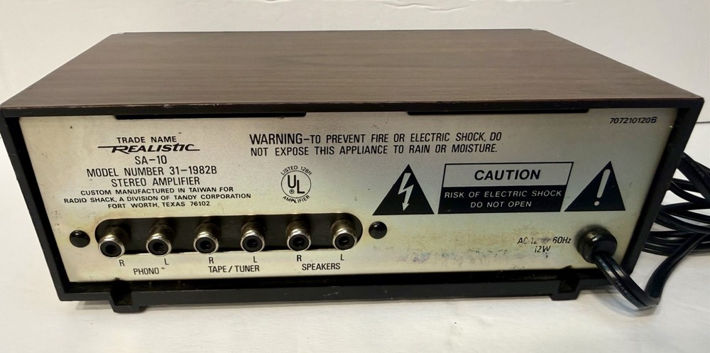Realistic SA-10 Vintage Solid State Stereo Amplifier # 31-1982B Untested, Read