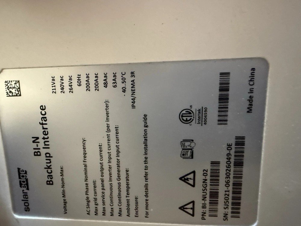 SolarEdge Backup Interface BI-N (BI-NUSGN-02)