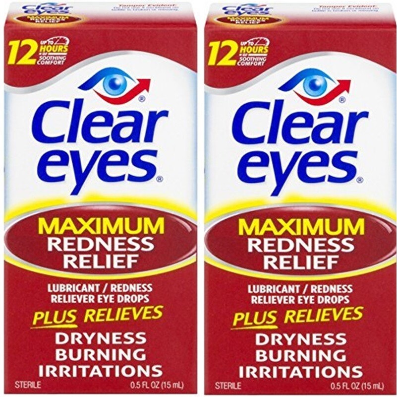 Clear Eyes Maximum Redness Eye Relief Eye Drops Drying, Burning 0.5 Fl Oz 2-Pack