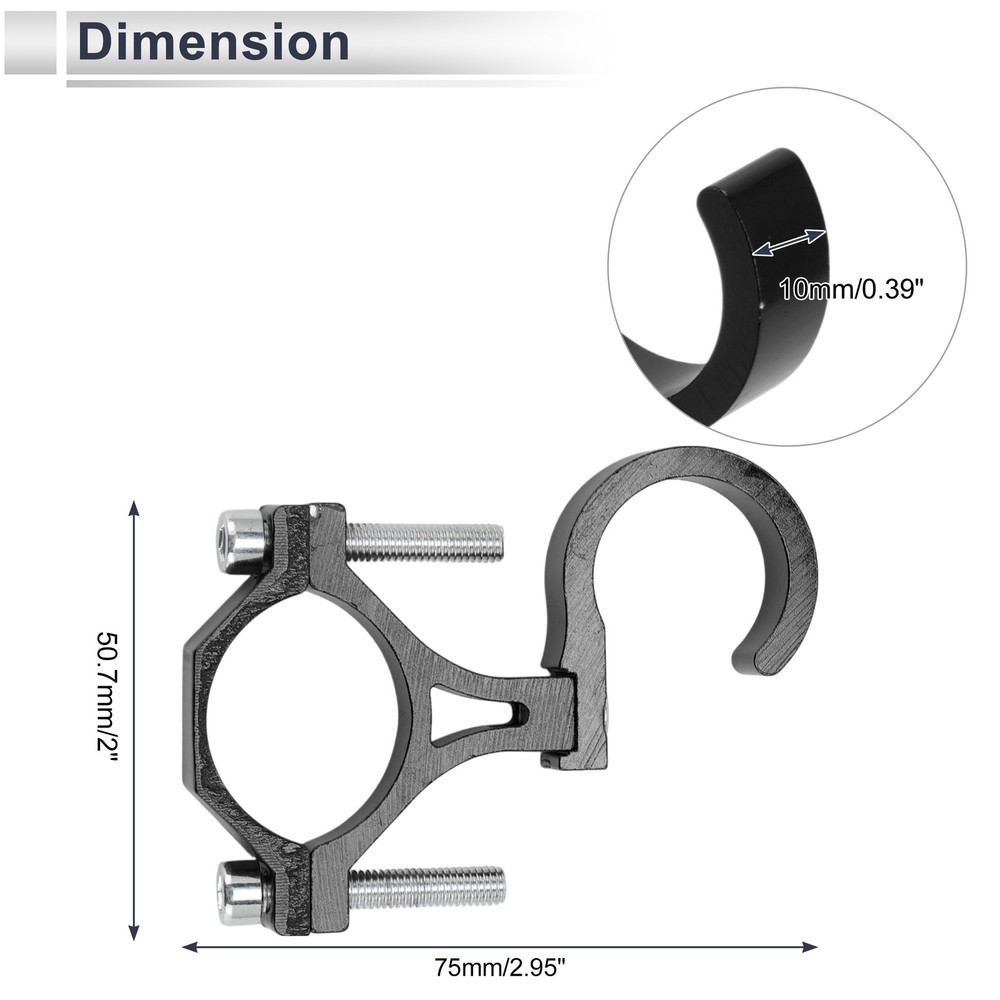Black motorcycle hook with screws, for alloy bow, 1 pc