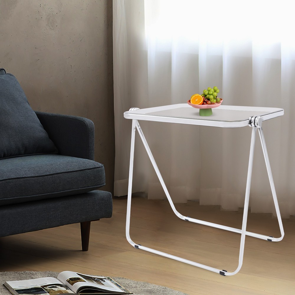 Clear Foldable Side Table, Tiny Desk for Home Office, Small Computer Desk