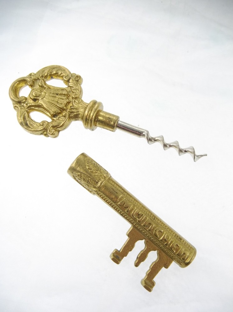 5.7" Munchen Germany Vintage Brass Key Corkscrew Barware Munich