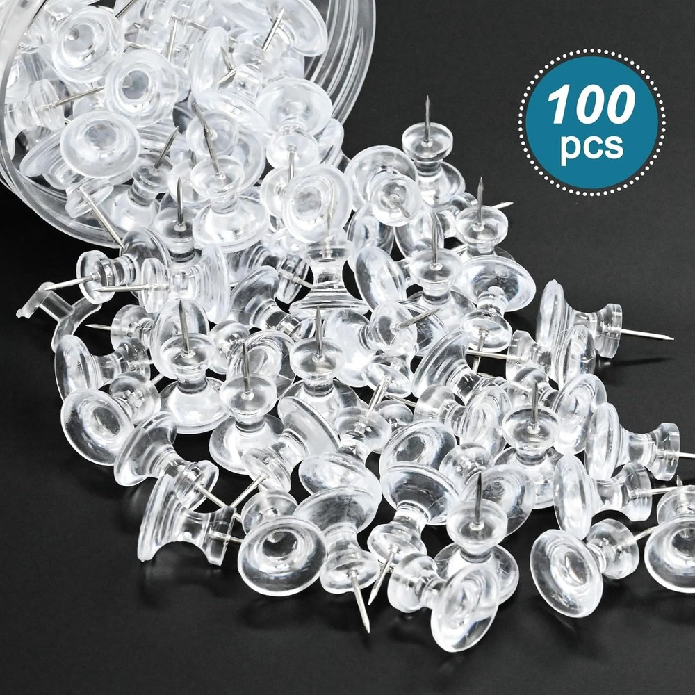 100 Pack Large Push Pins Clear Thumb Tacks 1 Inch Giant
