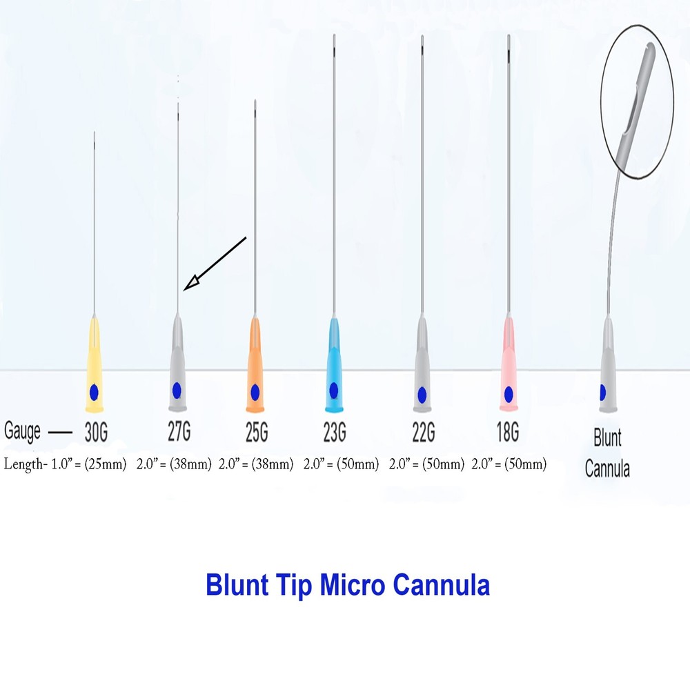 Micro Dermal Rounded Blunt-Tip Cannula Blue Dot Port side Indicator
