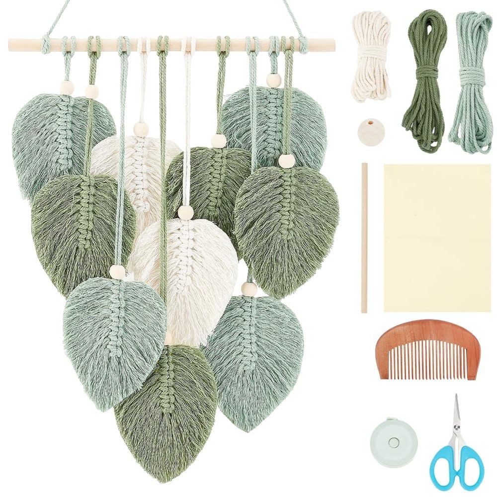 DIY Macrame Leaf Wall Hanging Beginners Macrame Kit Leaf Woven Tapestry Feath...