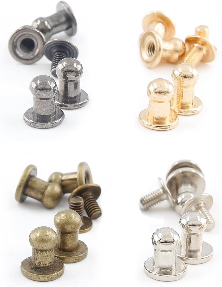 100Set 5mm Round Head Button Studs Solid Button Stud Screw Leather Button Riv...