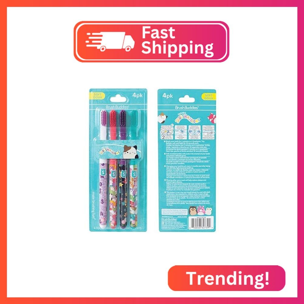 Brush Buddies Squishmallows Assorted Manual Toothbrushes, Soft Toothbrushes, Too