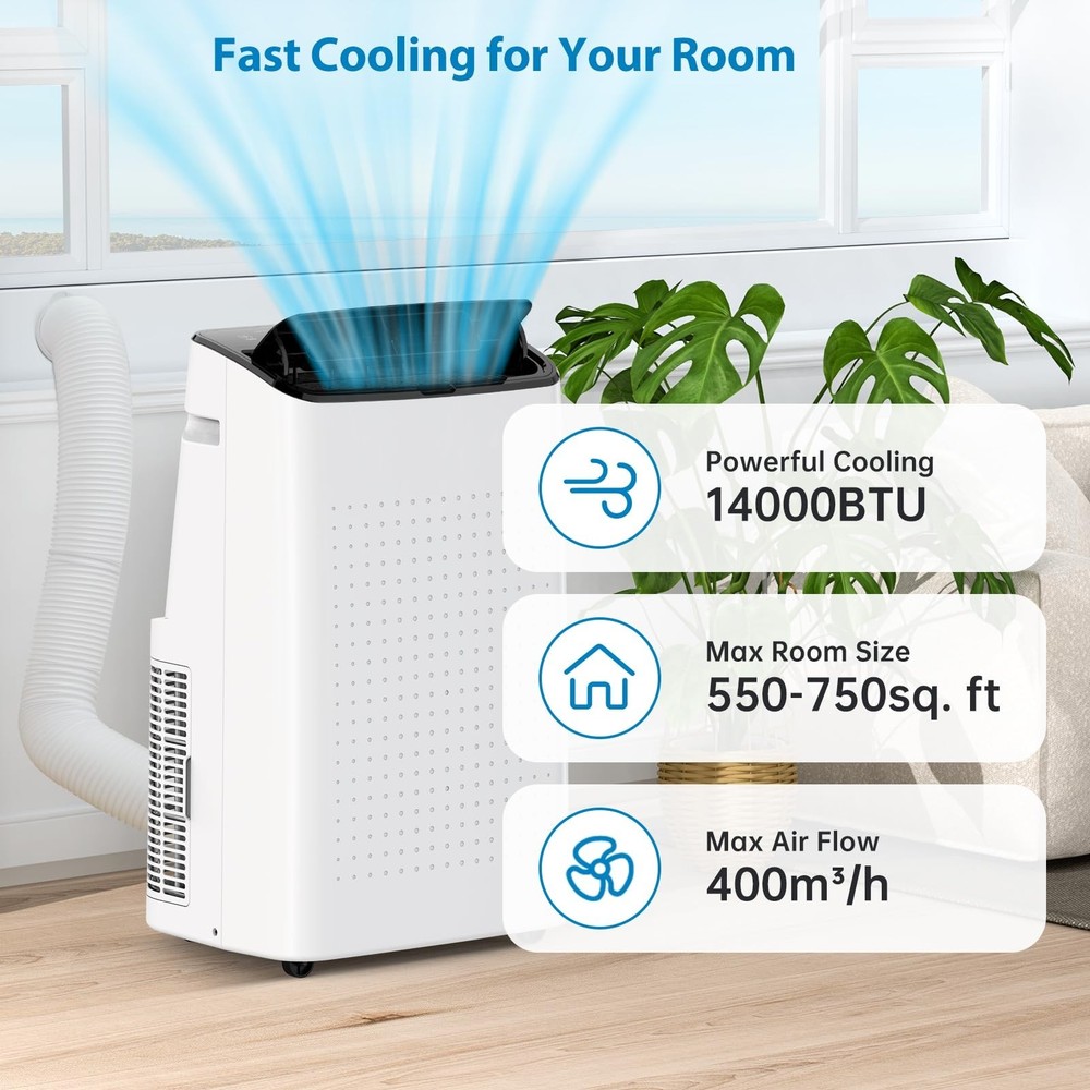 14000 BTU Portable Air Conditioner 3-in-1 Air Cooler w/Dehumidifier & Fan Mode