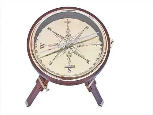 Brass Polish Compass Coffee Table, Side Table Working Compass With Tripod Stand