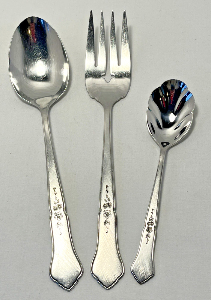 Oneida Ashmore Stainless Serving Set Serving Spoon, Cold Meat Fork, Sugar Spoon