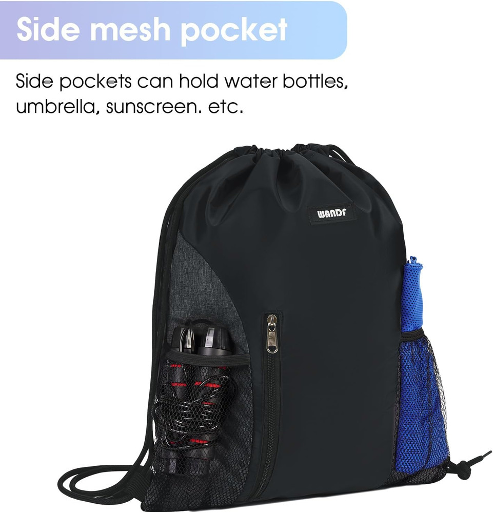 Drawstring Backpack Sports Gym Sackpack with Mesh Pockets Water Resistant String