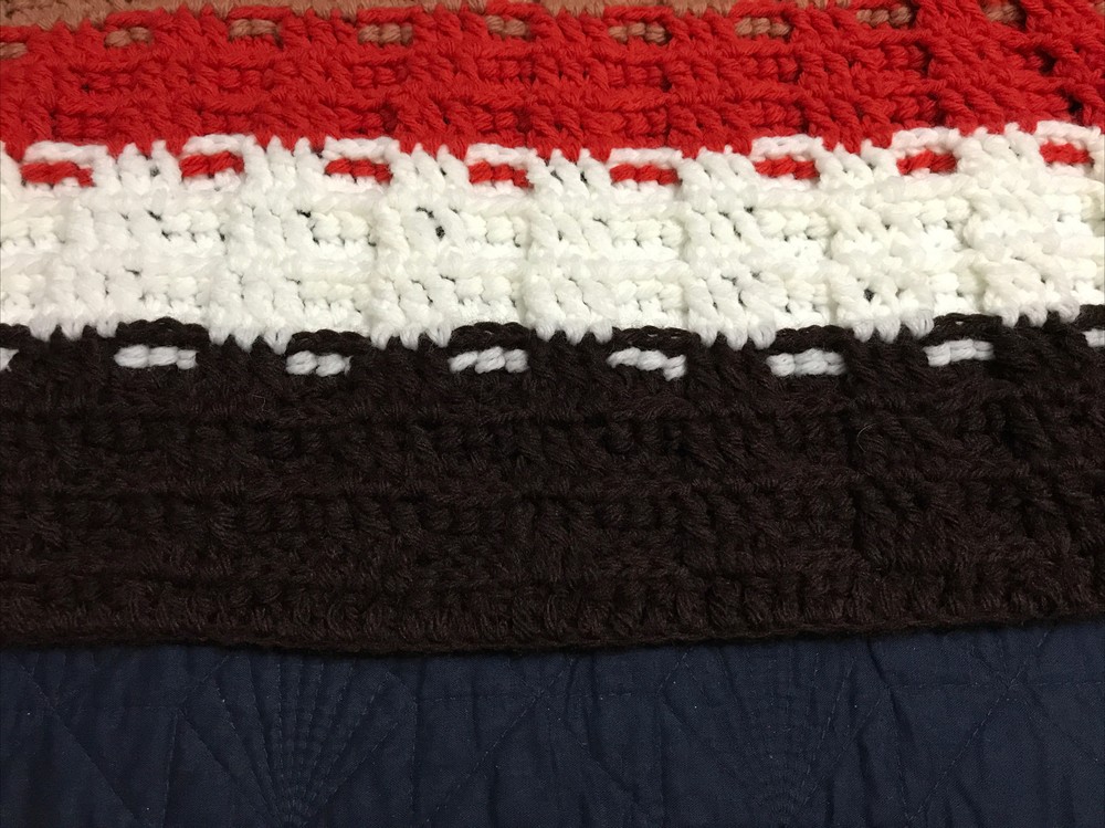 Vintage Afghan – Brown, White, Tan, & Orange -MINT