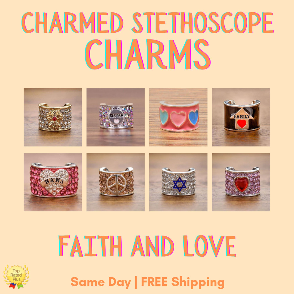 CharMED Stackable Stethoscope Bling Charms | Faith and Love