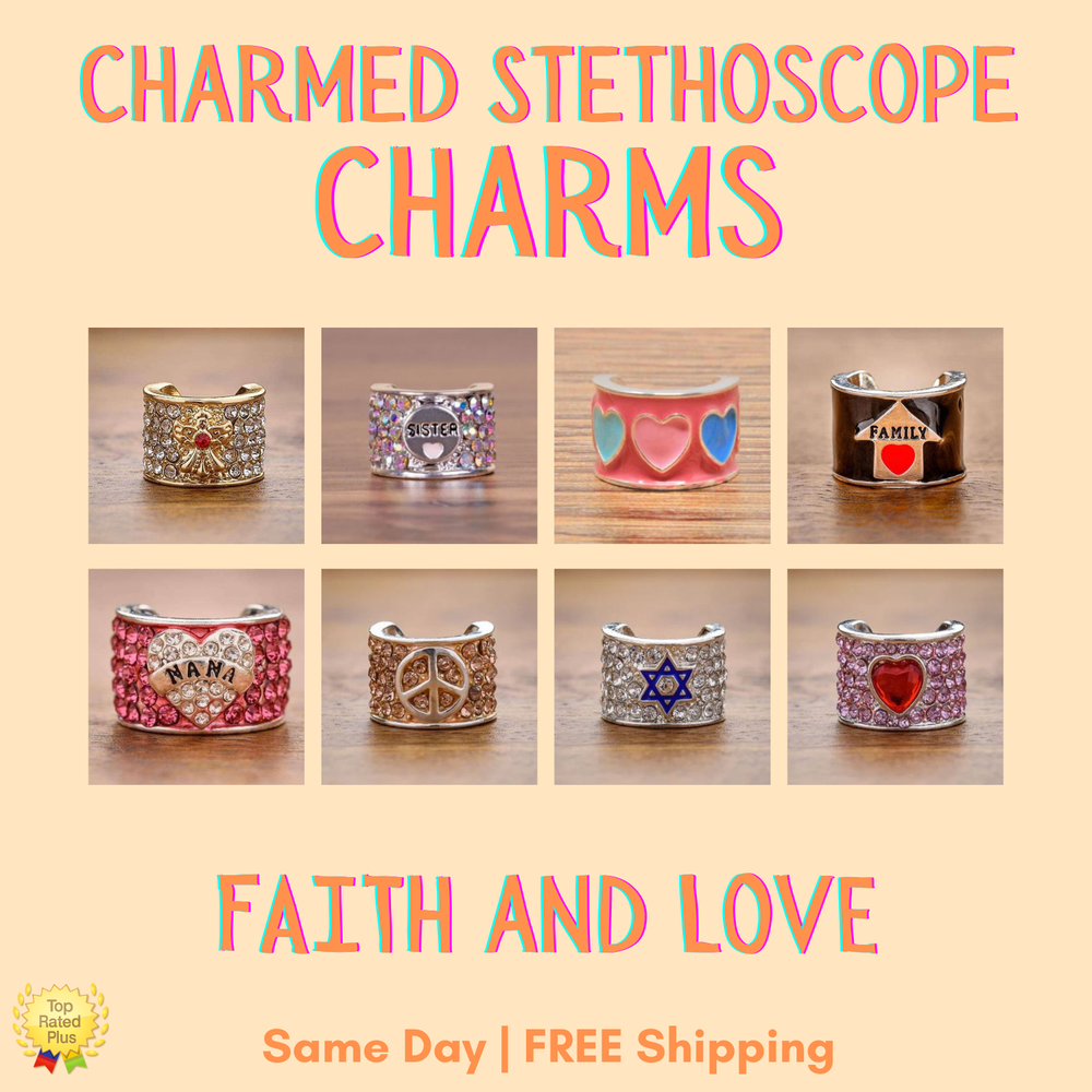 CharMED Stackable Stethoscope Bling Charms | Faith and Love