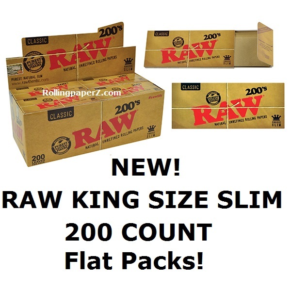 FULL BOX 40 Packs RAW 200's Classic King Size Slim FLAT PACK Rolling papers