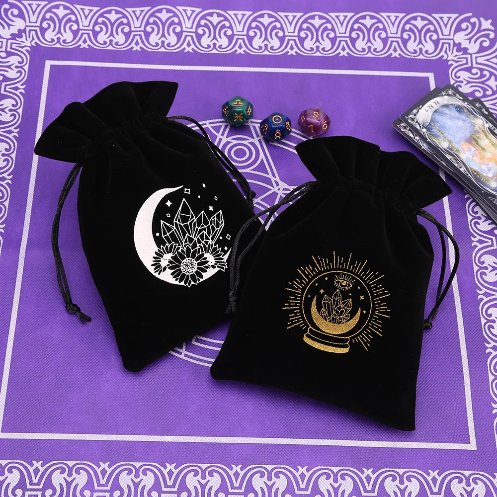 1Pcs Black Velvet Tarot Storage Bag Mini Drawstring Package Witch Divination Cry
