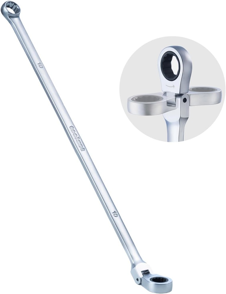 10mm Extra Long Ratcheting Wrench Flex Head Fixed Offset Double Box End