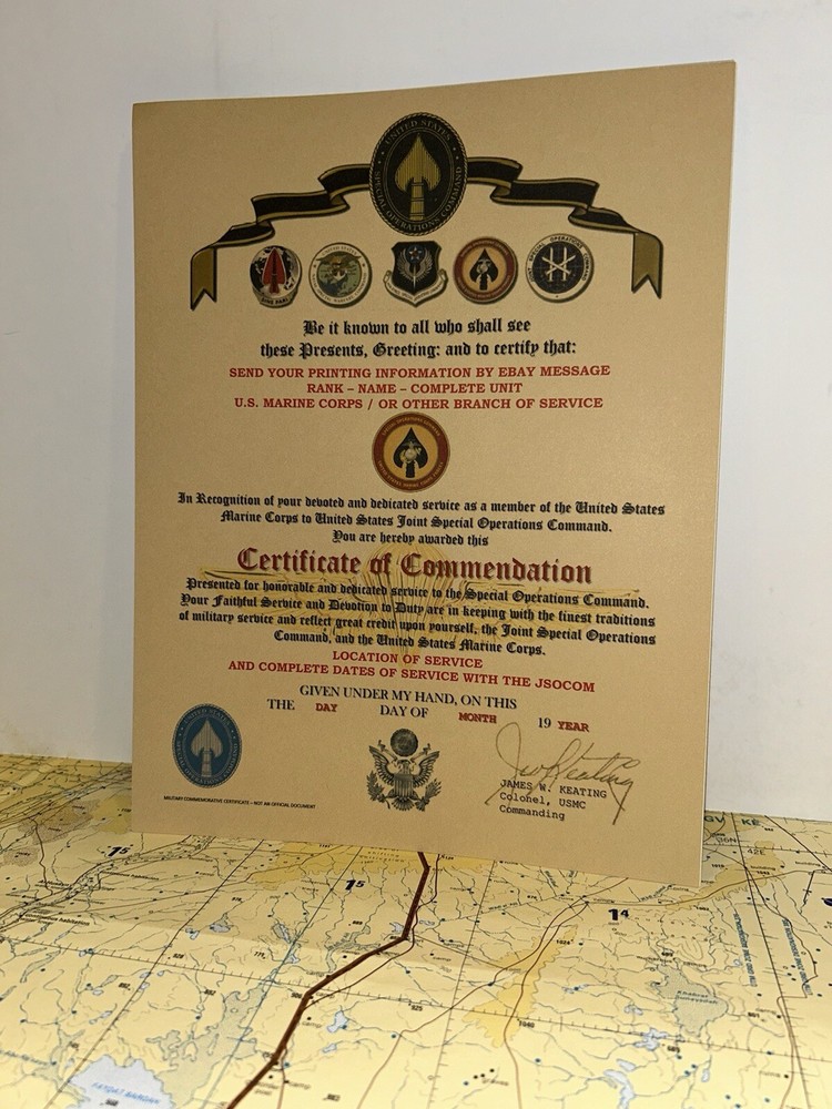 USMC / MARINE CORPS SPECIAL OPERATIONS COMMAND ~ CERTIFICATE OF COMMENDATION