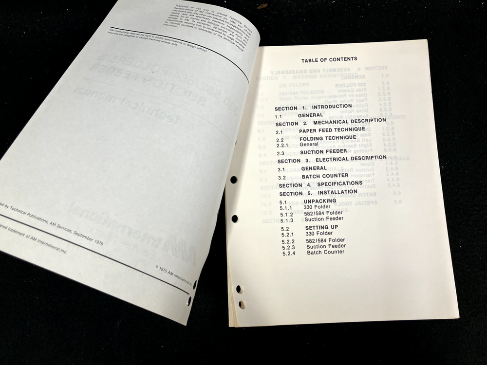 AM MULTIGRAPHICS 330 582/584 FOLDERS & SUCTION FEEDER TECHNICAL MANUAL, 9/1979