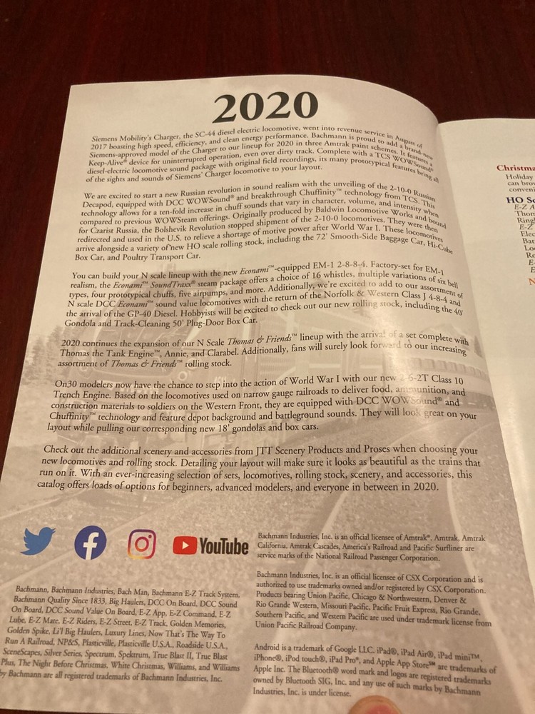 2020 Bachmann & Williams Trains Catalog