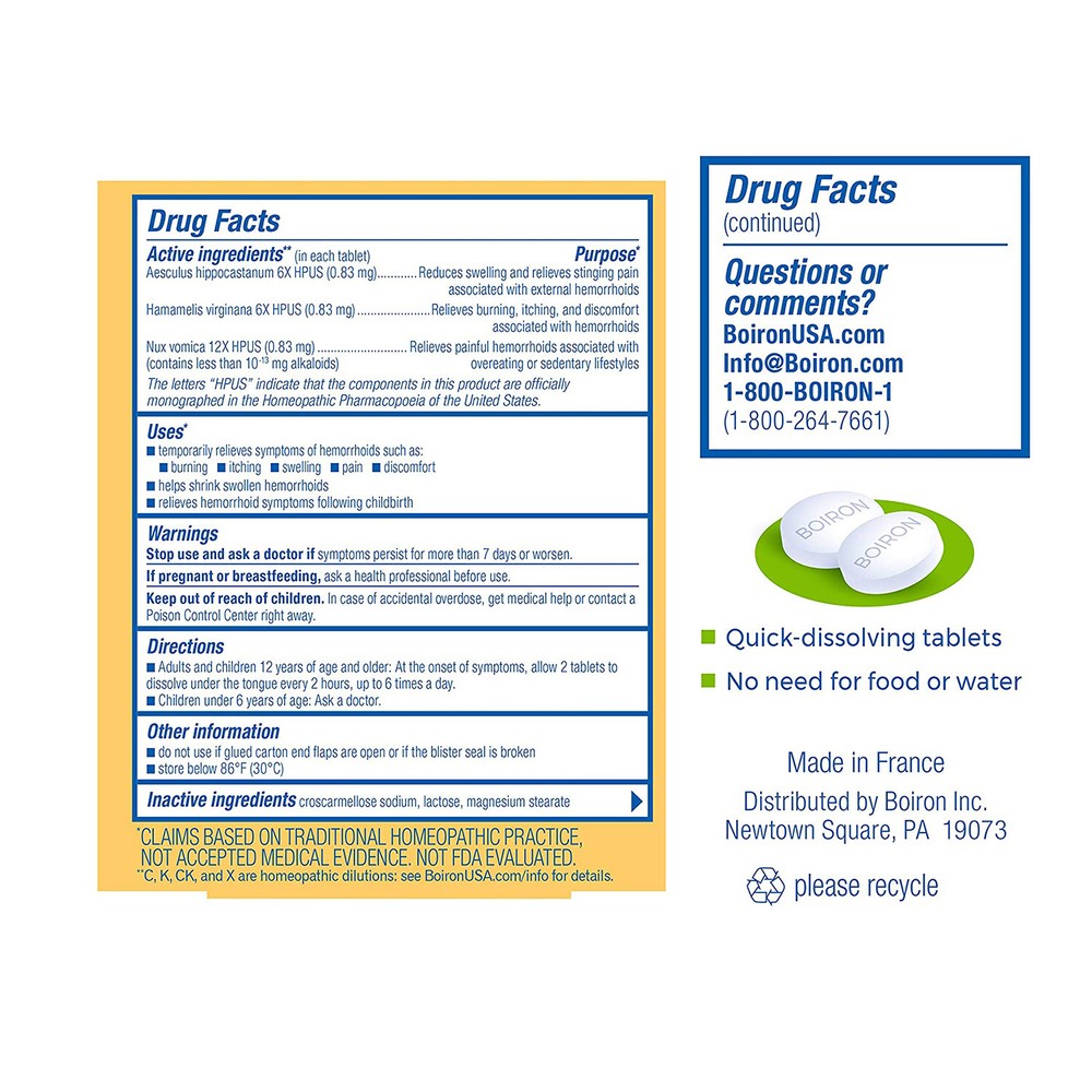 Boiron HemCalm Hemorrhoid Relief Tablets, 60 Count