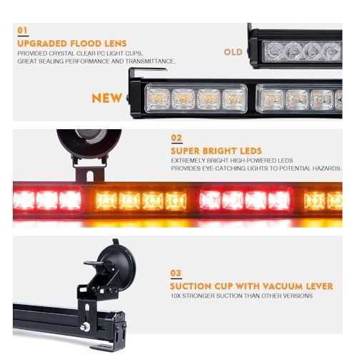 27" Emergency Traffic Advisor Strobe Light Bar, 21 Flashing Patterns Amber Red