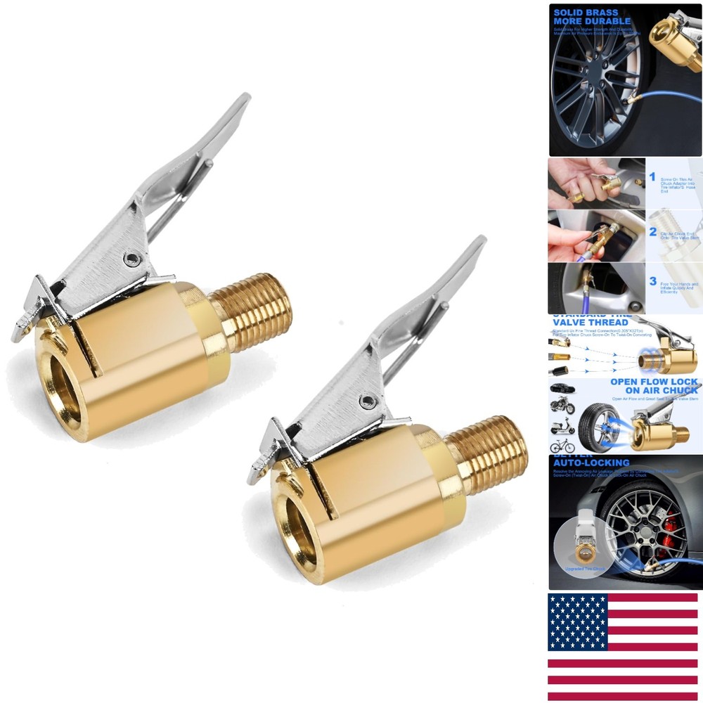 2-Piece Brass Tire Inflation Nozzle Set - Locking Chuck for Secure Performance