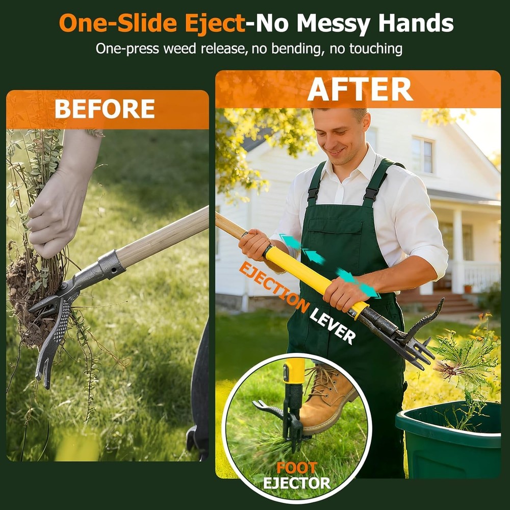 Weed Puller Tool Stand up with Slide-Release Ejection, Reinforced Steel Weeder w