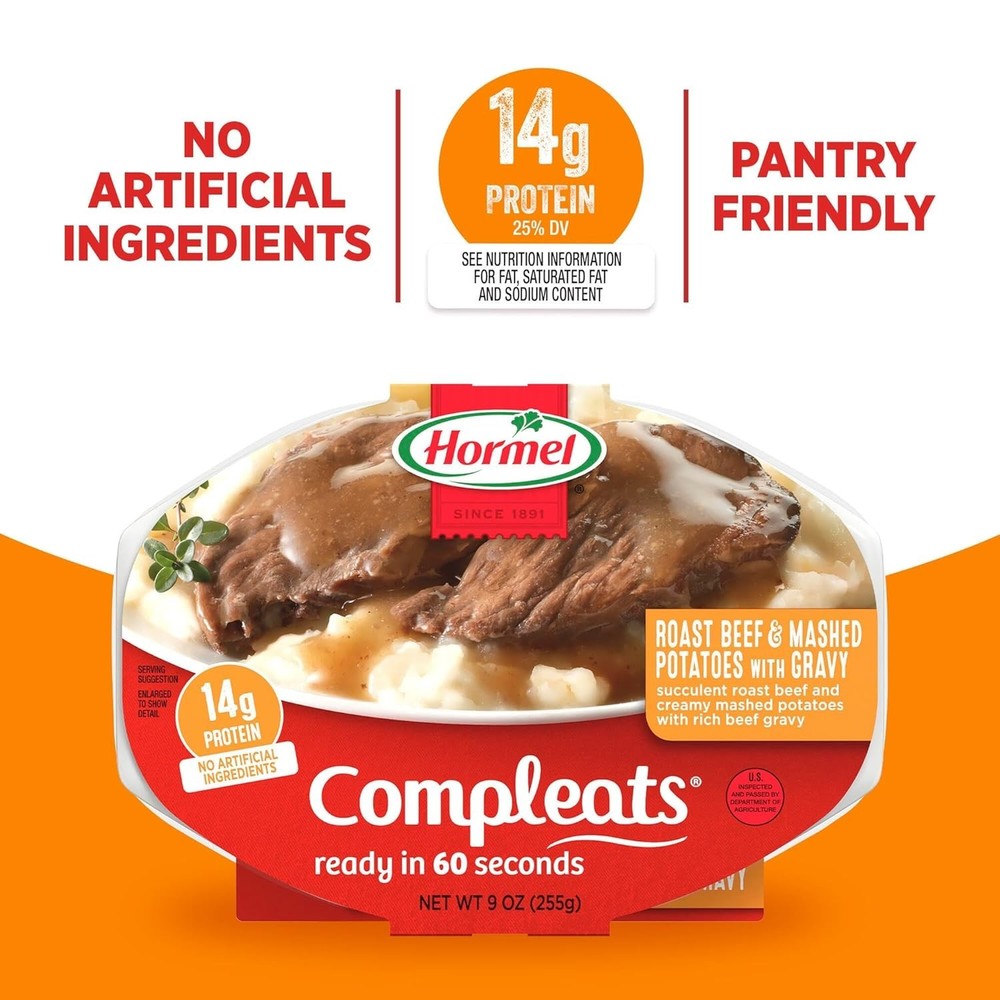 6-Pack 9oz Microwave Roast Beef & Creamy Mashed Potatoes – Ready in 60 Seconds!