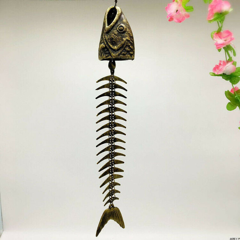 Creative Cast Iron Fish Bone Shape Wind Chimes Lucky Bell Hanging Home Decor