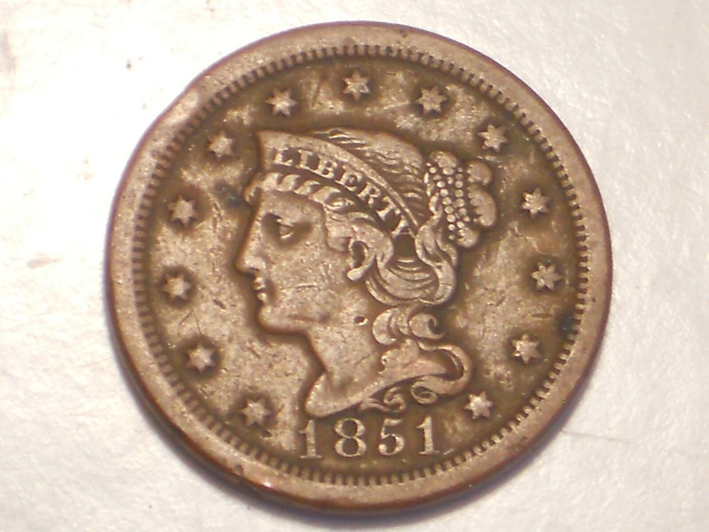 1851 Large Cent (VF & Attractive)