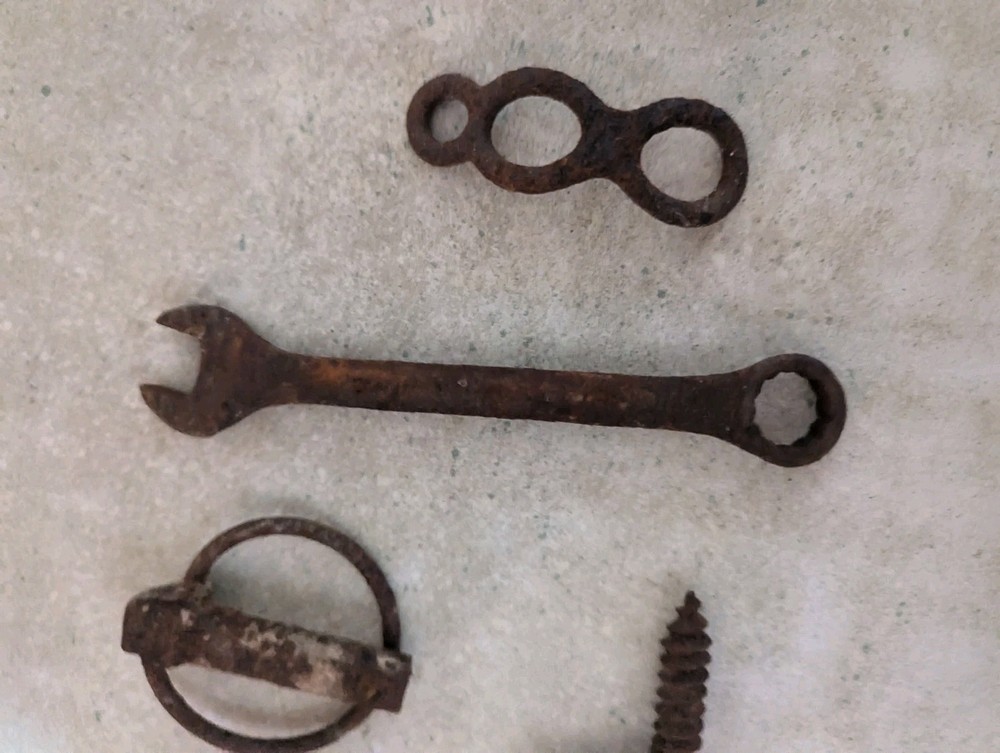 Lot Of 11 Rusty Old Hardware Pcs,Wrench,Hook,Loop,Ring, Handle,Latch,Primitive