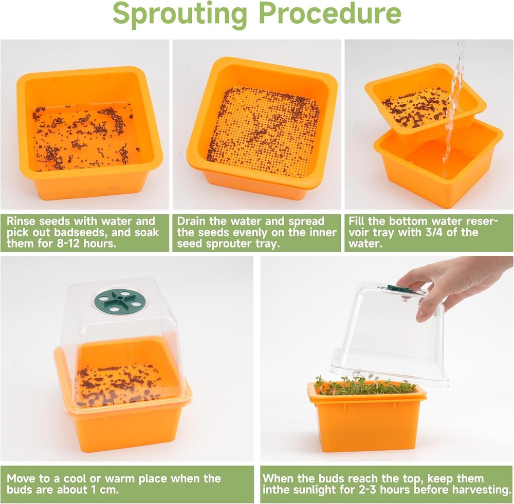 4 Pcs Microgreen Growing Tray & Sprouting Tray, Reusable BPA Free Seed Sprouting
